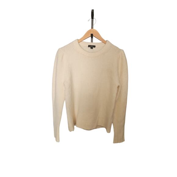 J Crew Women Puff Sleeve Fuzzy Crew Neck Sweater Supersoft Alpaca Wool Blend M - Picture 2 of 6
